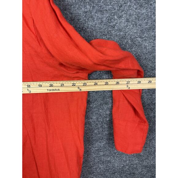 J Crew Linen Tunic Top Orange 1/4 Button 3/4 Sleeve Women's Size L - Picture 12 of 16